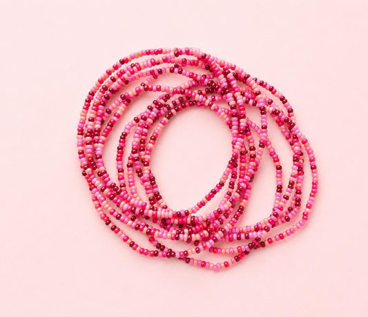 Handmade Seed Bead Jewelry Multi Strand Stretch Bracelet Boho Wrap Design Coral Pink Red Orange Beaded Accessory Stackable Bohemian Jewelry Festival Wear Bracelet Summer Beach Jewelry Layered Bead Bracelet Elastic Wrap Style Colorful