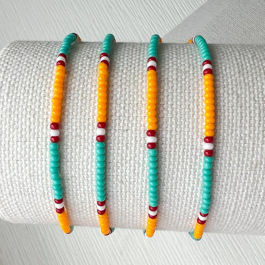 Seed Bead Bracelet – Turquoise Southwestern Boho Stretch Cuff - Stones + Paper