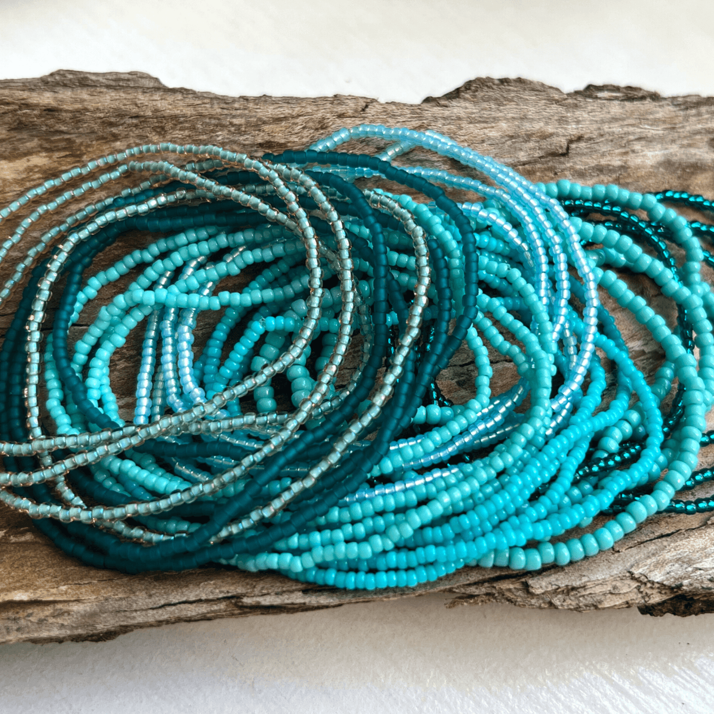Aqua Collection Seed Bead Stretch Bracelets - Stones + Paper