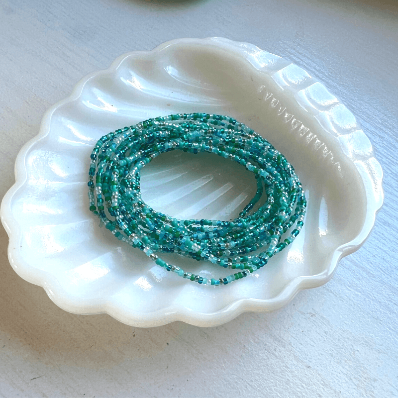 Aqua Mix Seed Bead Stretch Bracelets - Stones + Paper
