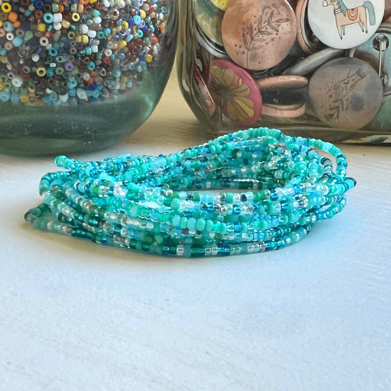 Aqua Mix Seed Bead Stretch Bracelets - Stones + Paper