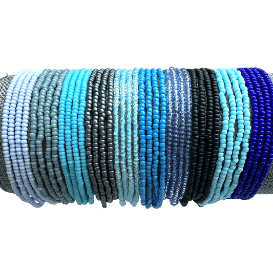 Blue Collection Seed Bead Stretch Bracelets - Stones + Paper