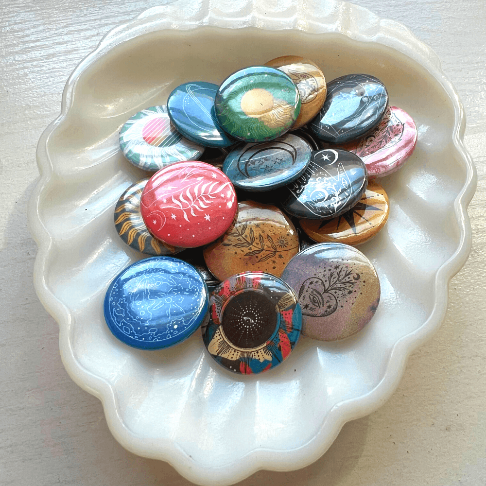 Celestial theme 1 inch pins - Stones + Paper