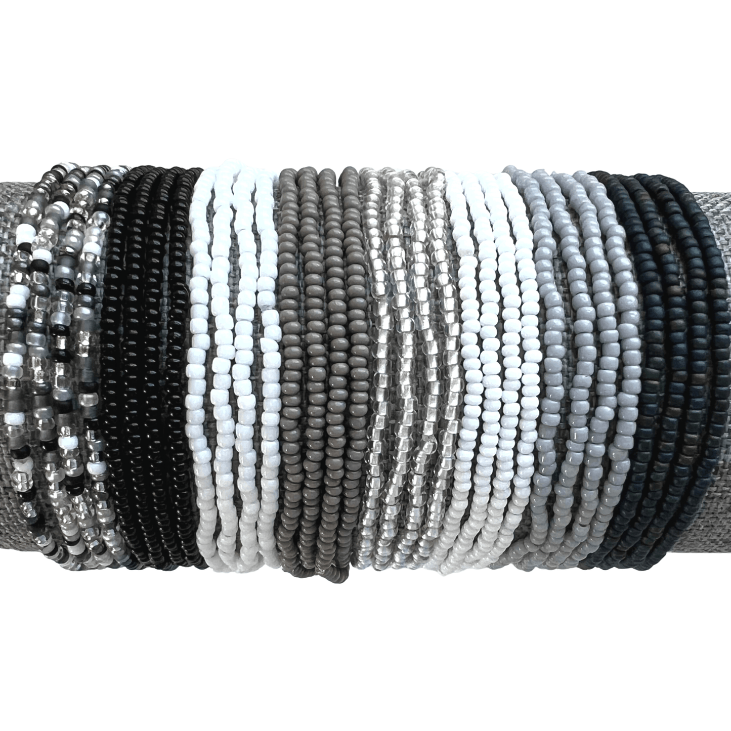 Cool Neutral Collection Seed Bead Stretch Bracelets - Stones + Paper