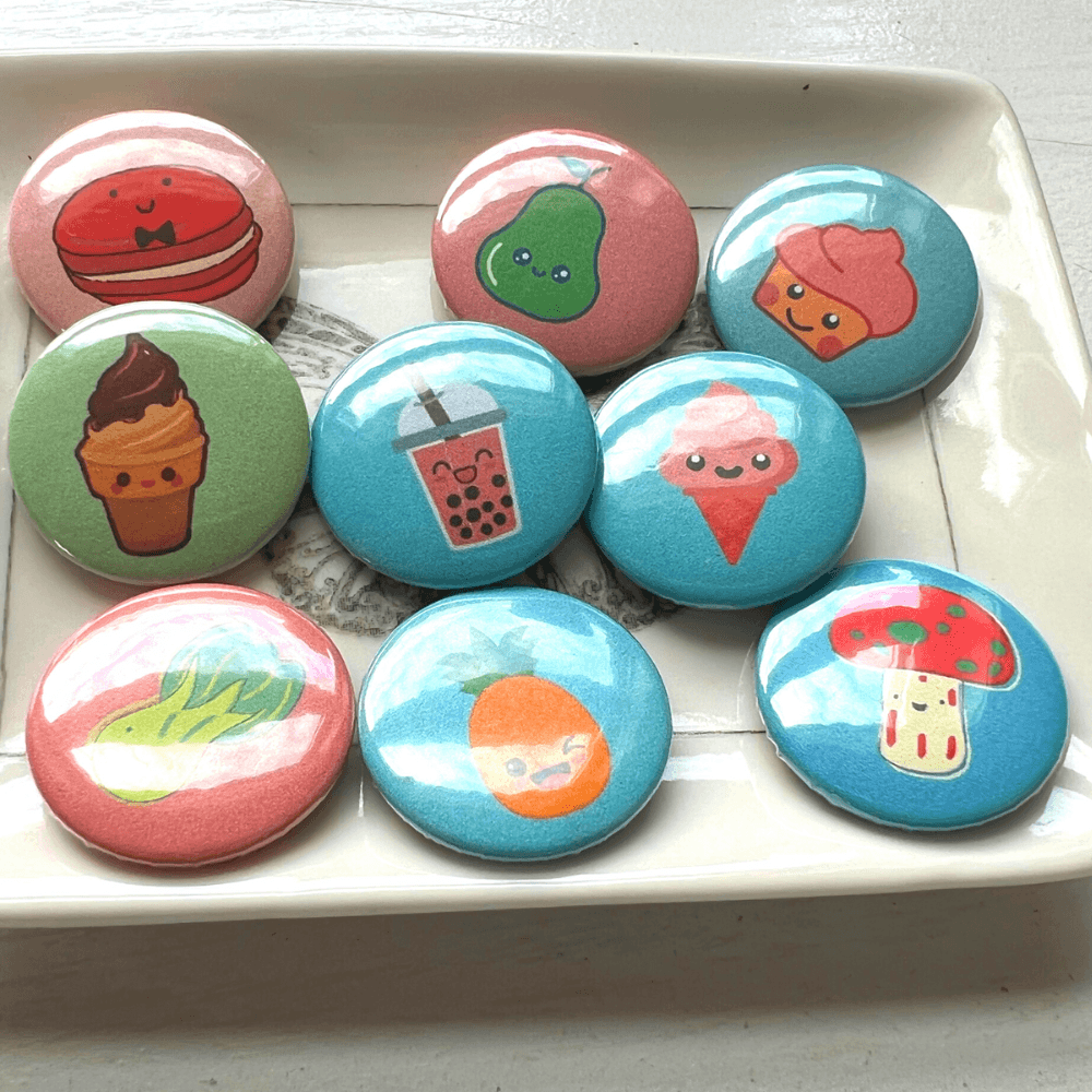 Cute Kawaii Foods 1-inch pins - Stones + Paper
