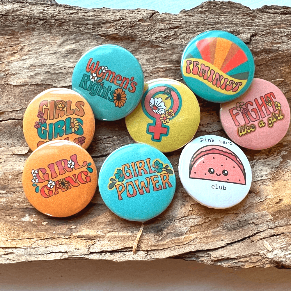 Girl Power Feminist theme 1 inch pins - Stones + Paper