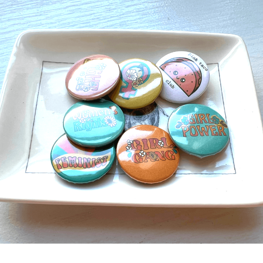 Girl Power Feminist theme 1 inch pins - Stones + Paper