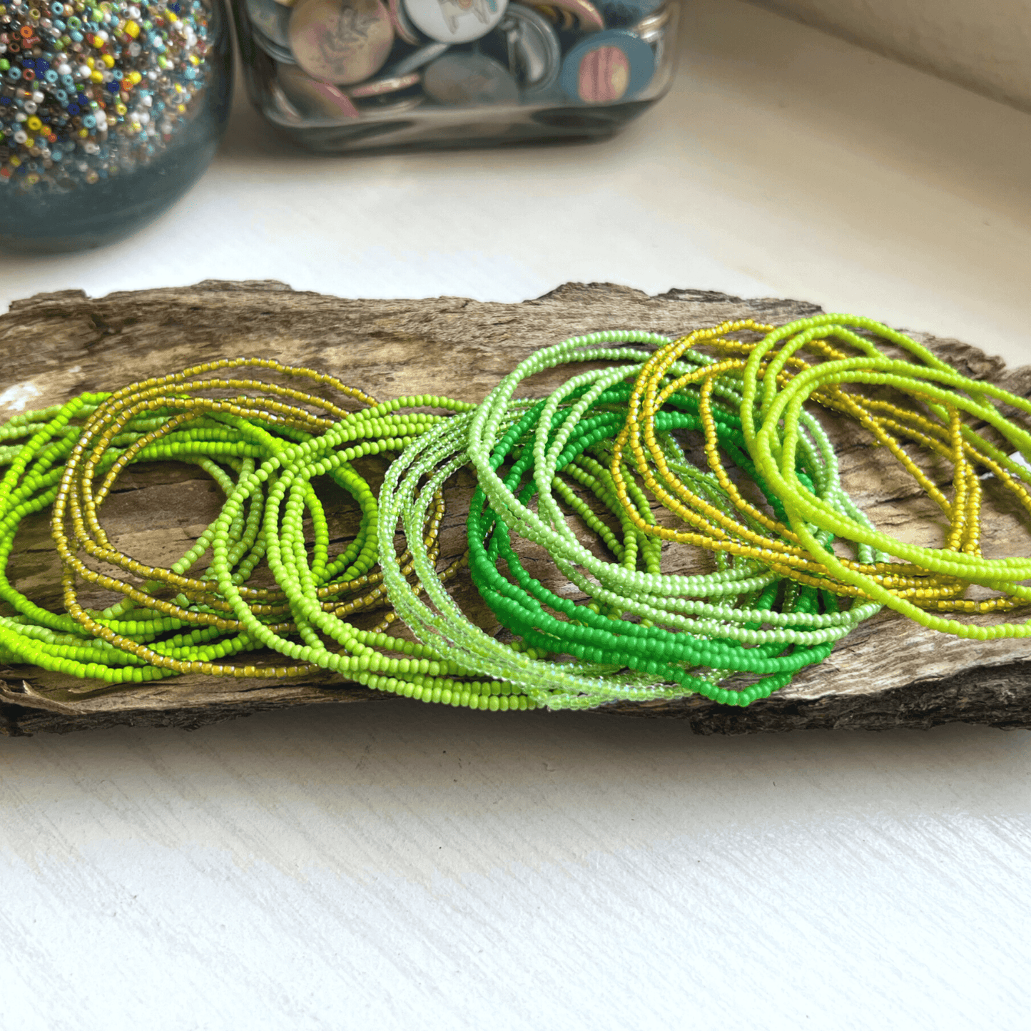 Green Collection Seed Bead Stretch Bracelets - Stones + Paper