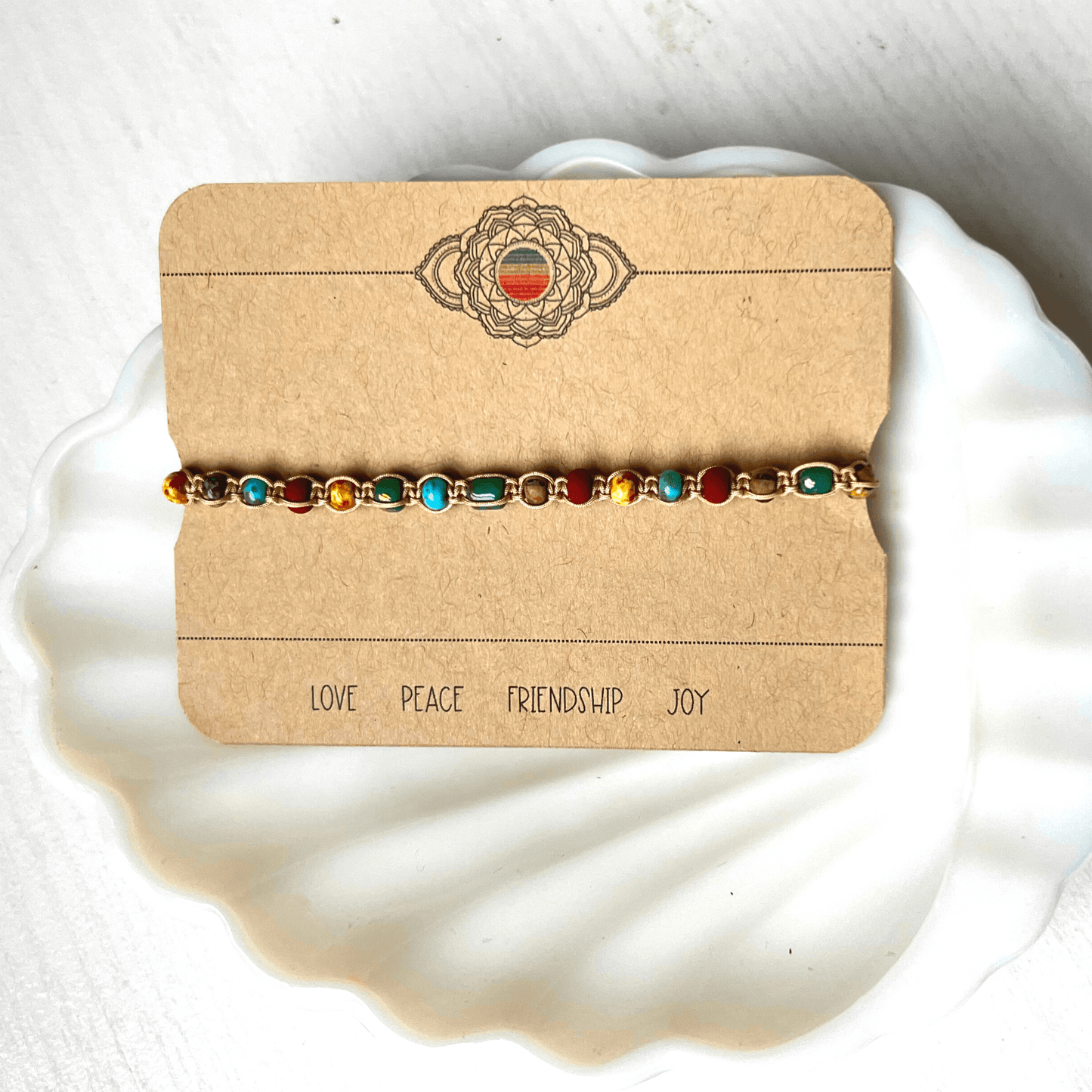 Macrame Faceted Glass Bead Adjustable Bracelet - Stones + Paper