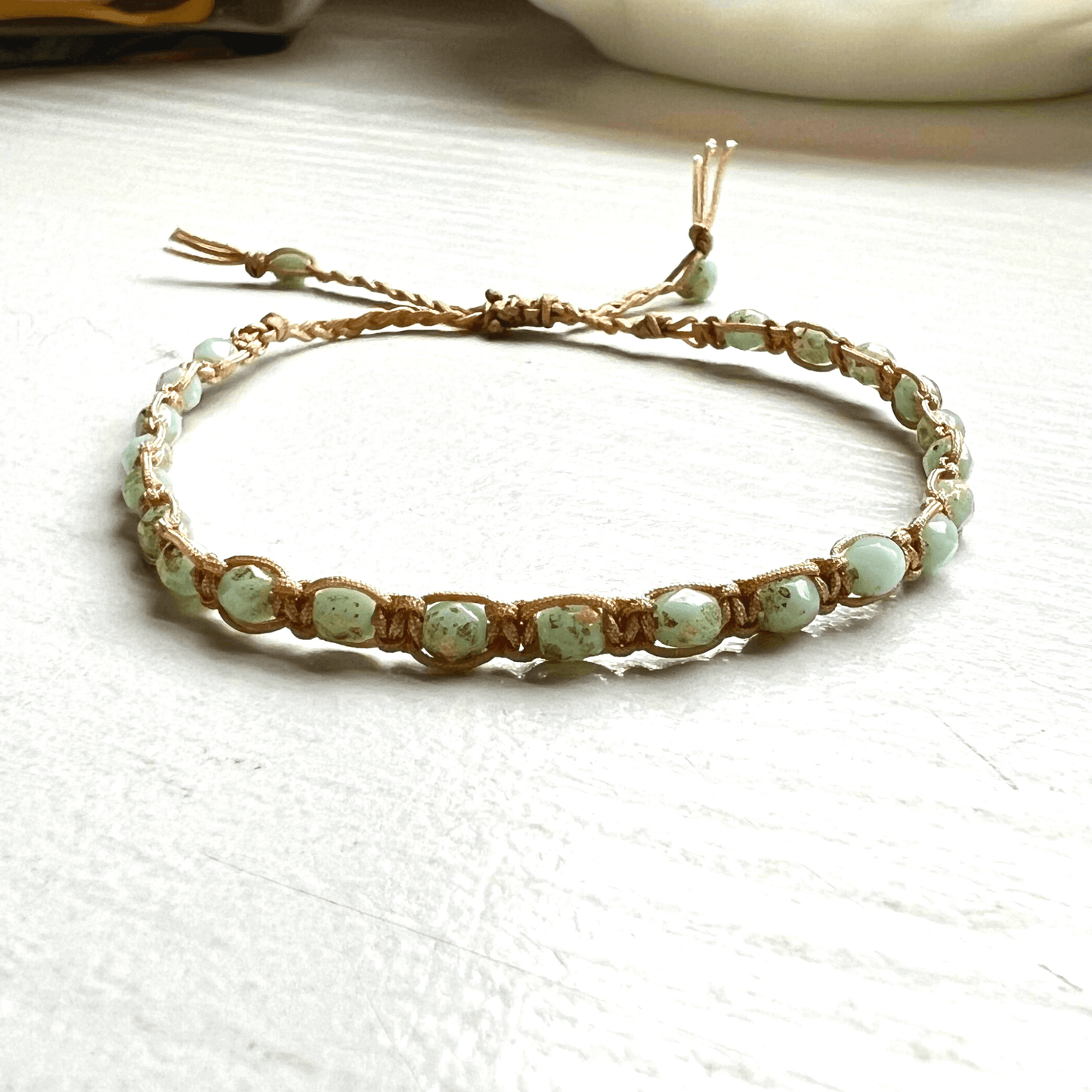 Macrame Faceted Glass Bead Adjustable Bracelet - Stones + Paper