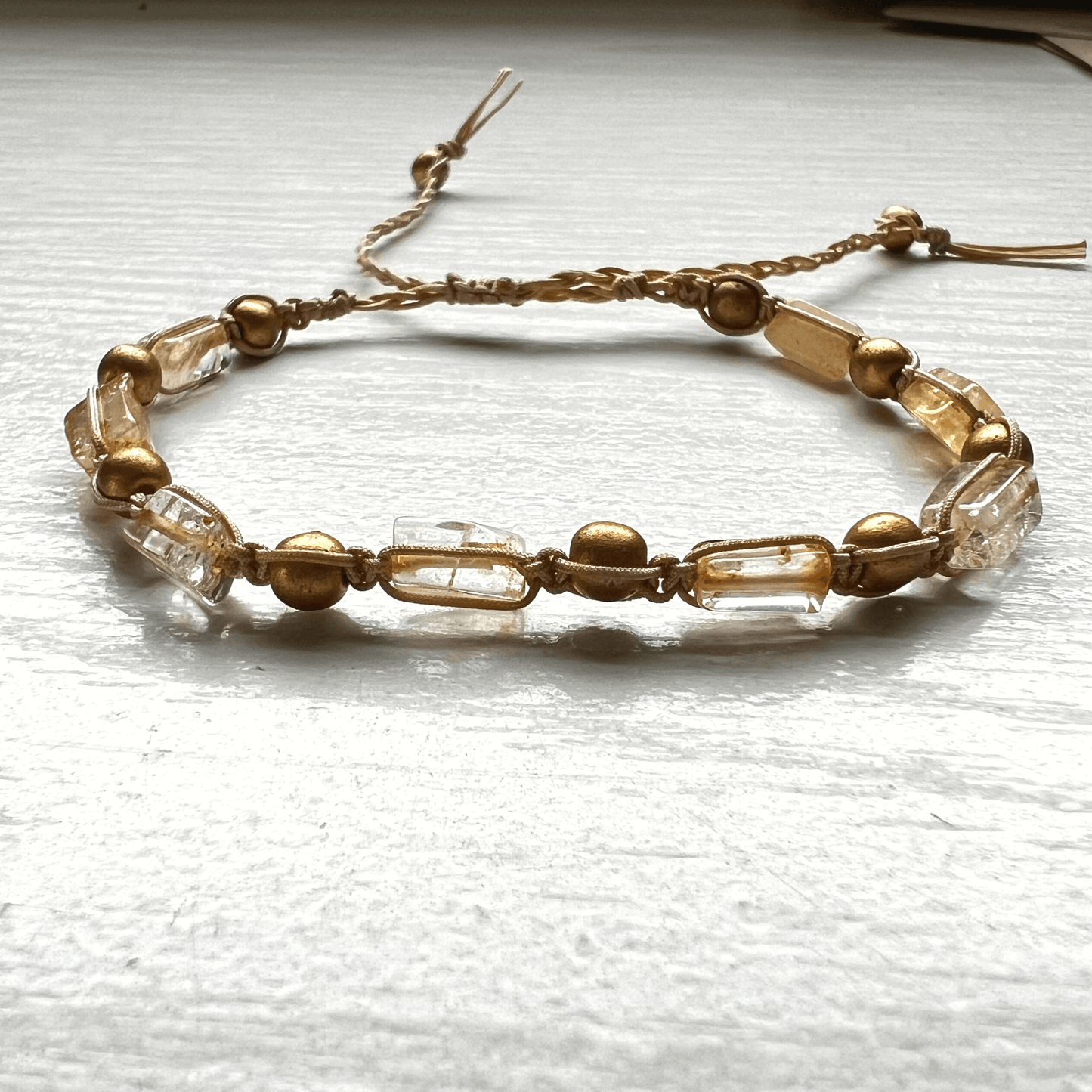 Macrame Faceted Glass & Stone Bead Adjustable Bracelet - Stones + Paper