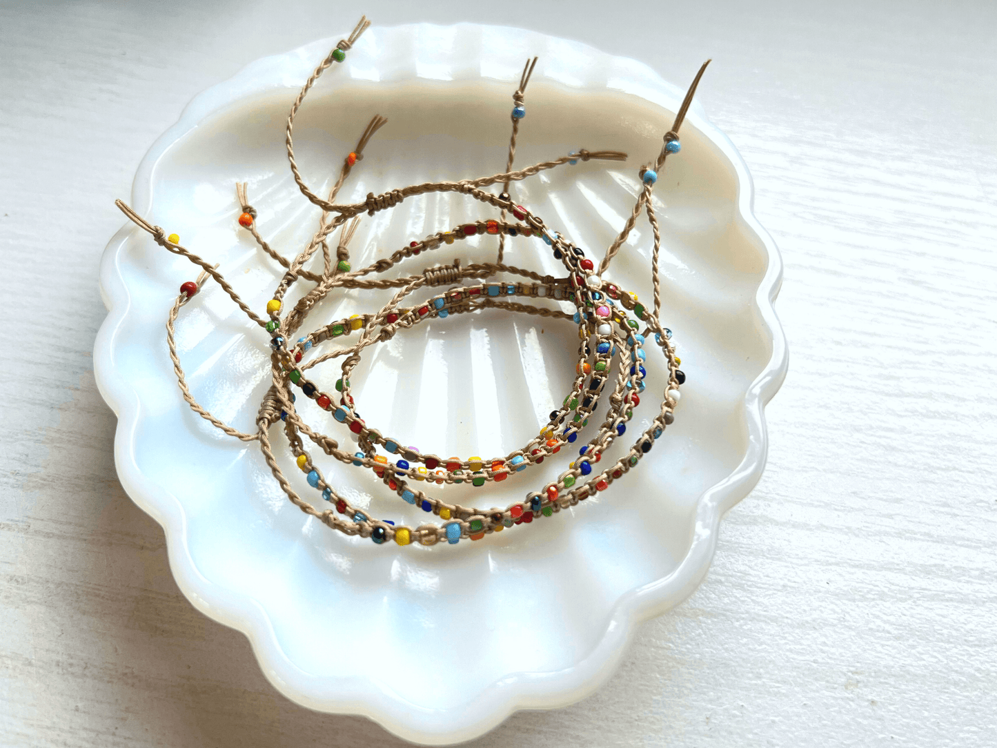 Macrame Glass Seed Bead Adjustable Bracelet - Stones + Paper