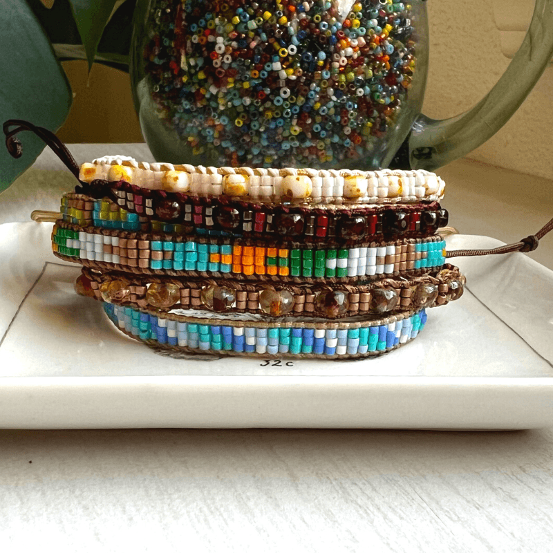 Miyuki Beaded Adjustable Bracelet - Stones + Paper