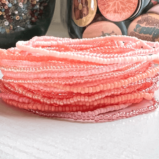 Peachy Pink Collection Seed Bead Stretch Bracelets - Stones + Paper