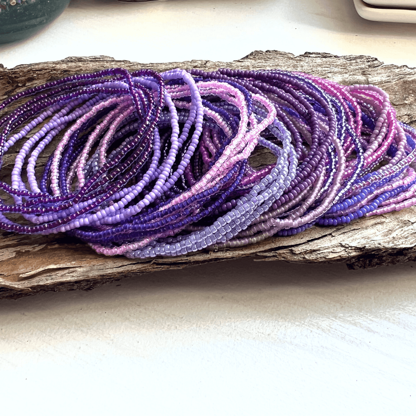 Purple Collection Seed Bead Stretch Bracelets - Stones + Paper
