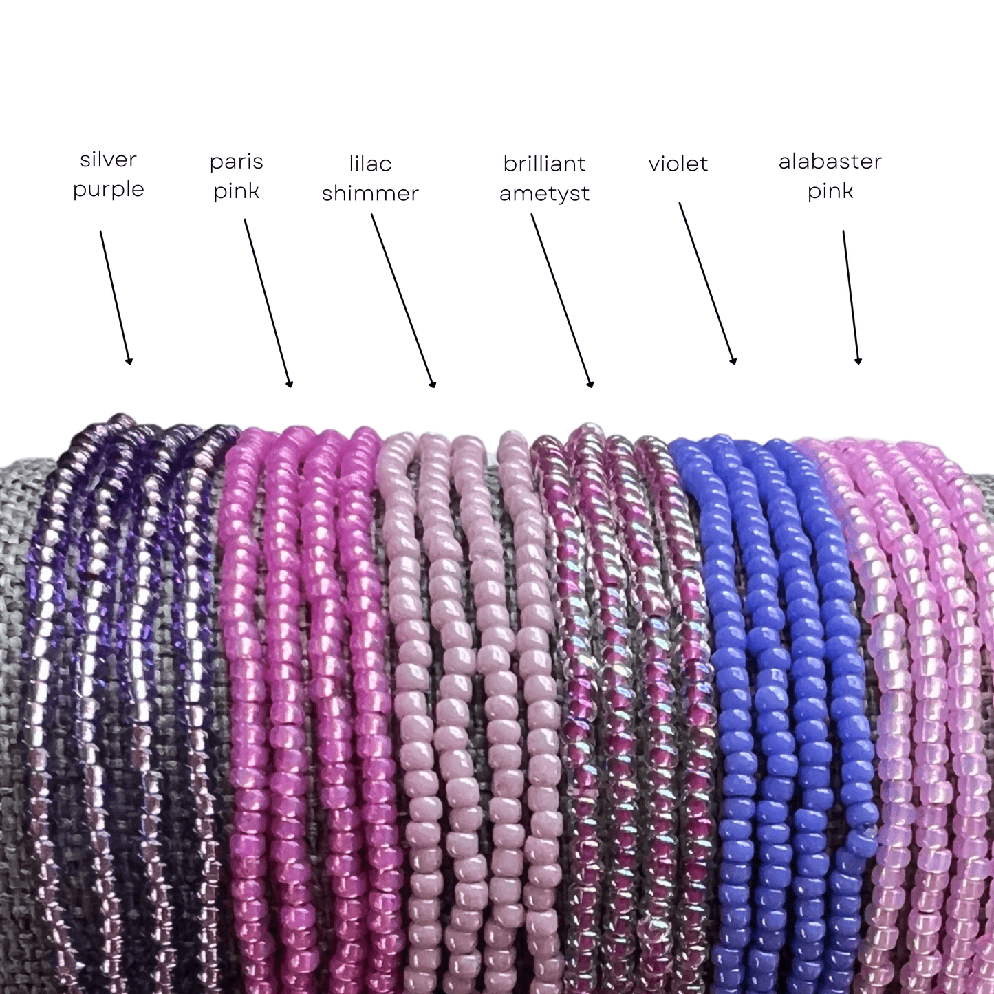 Purple Collection Seed Bead Stretch Bracelets - Stones + Paper