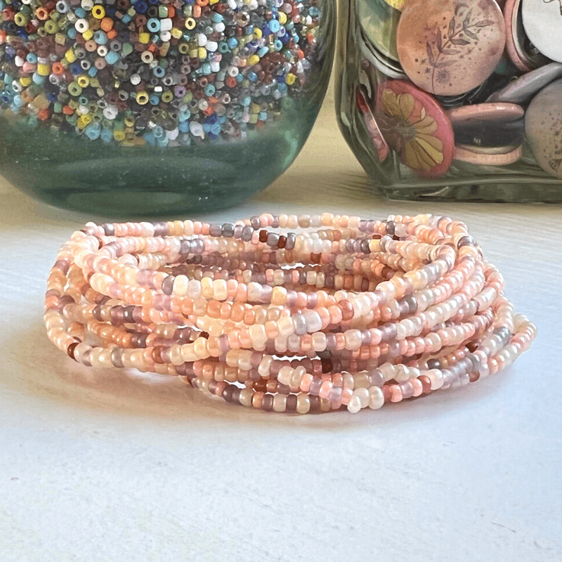 Shell Beach Seed Bead Stretch Bracelets - Stones + Paper