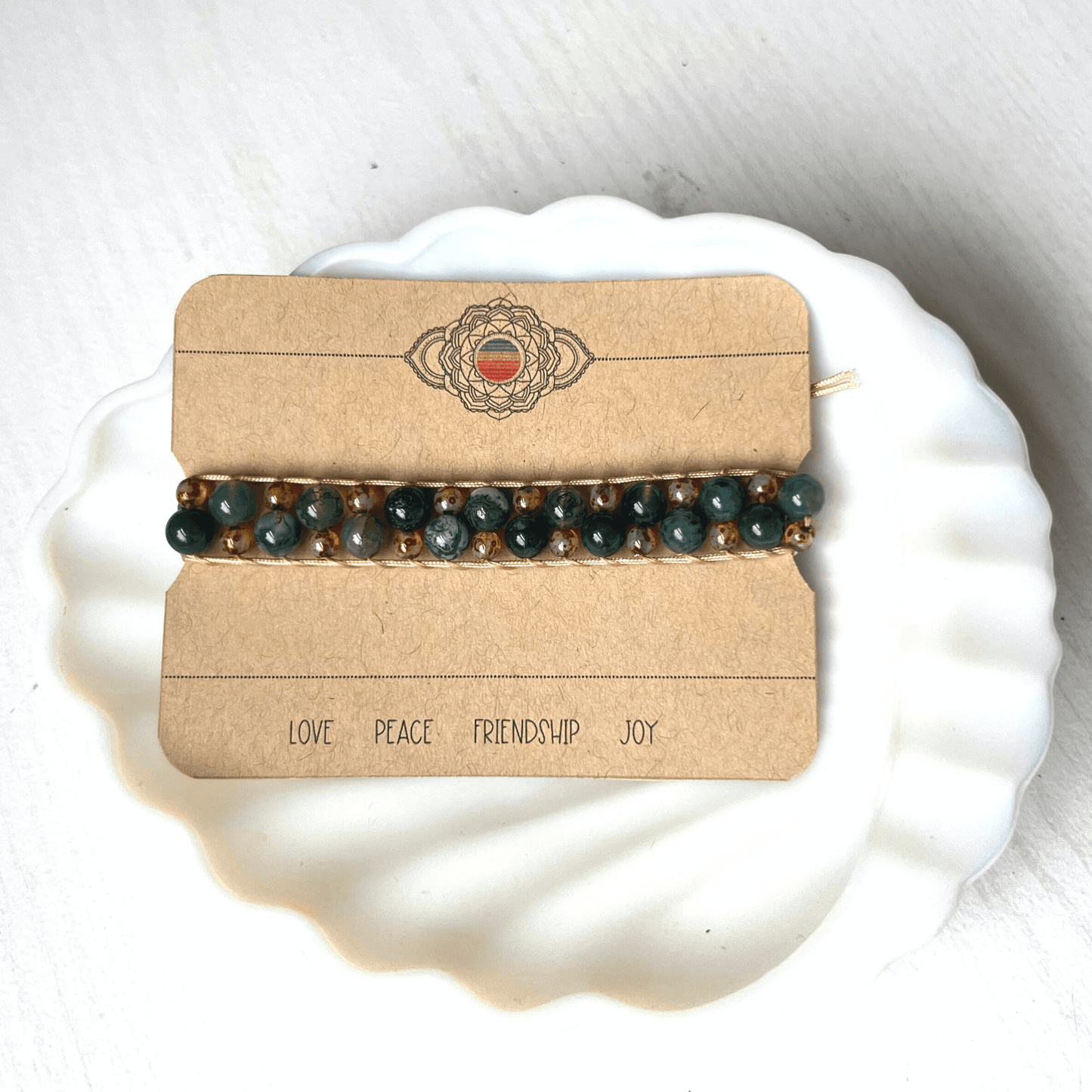 Stone & Czech Glass Beaded Woven Adjustable Bracelet - Stones + Paper