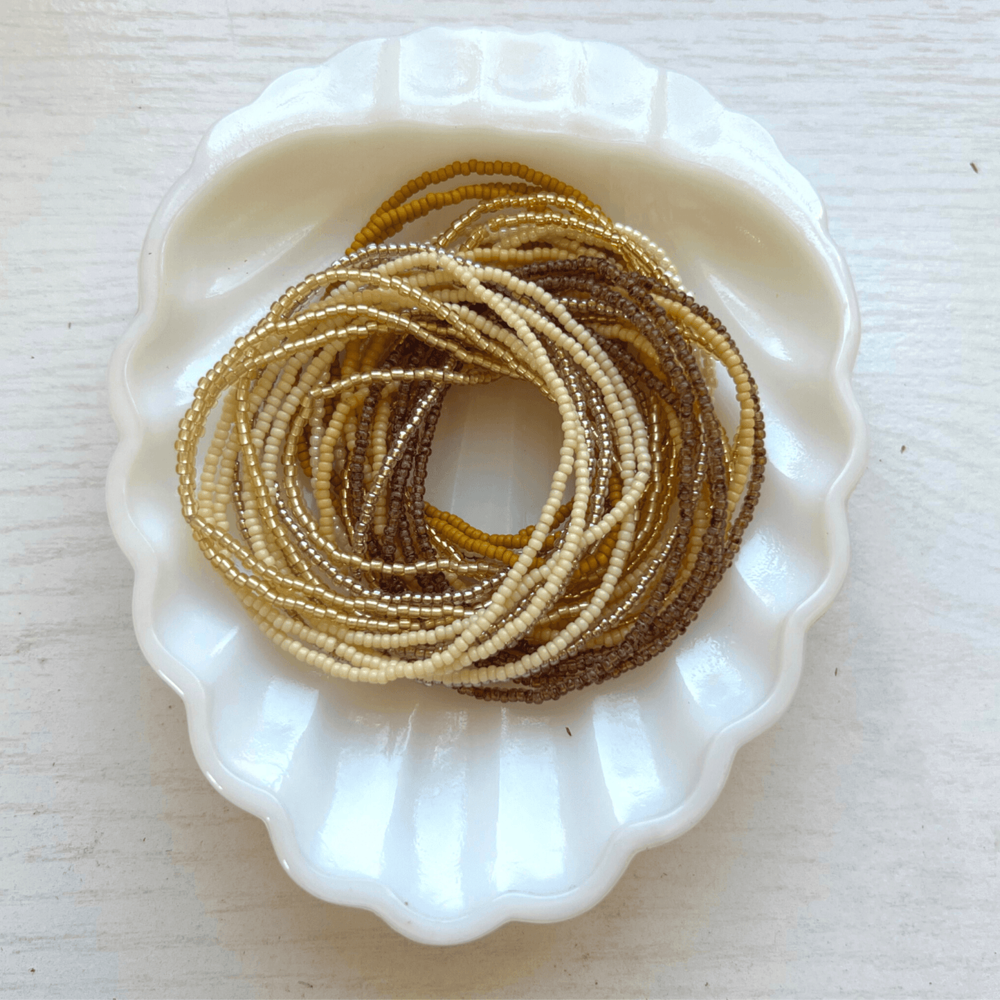 Warm Neutral Collection Seed Bead Stretch Bracelets - Stones + Paper