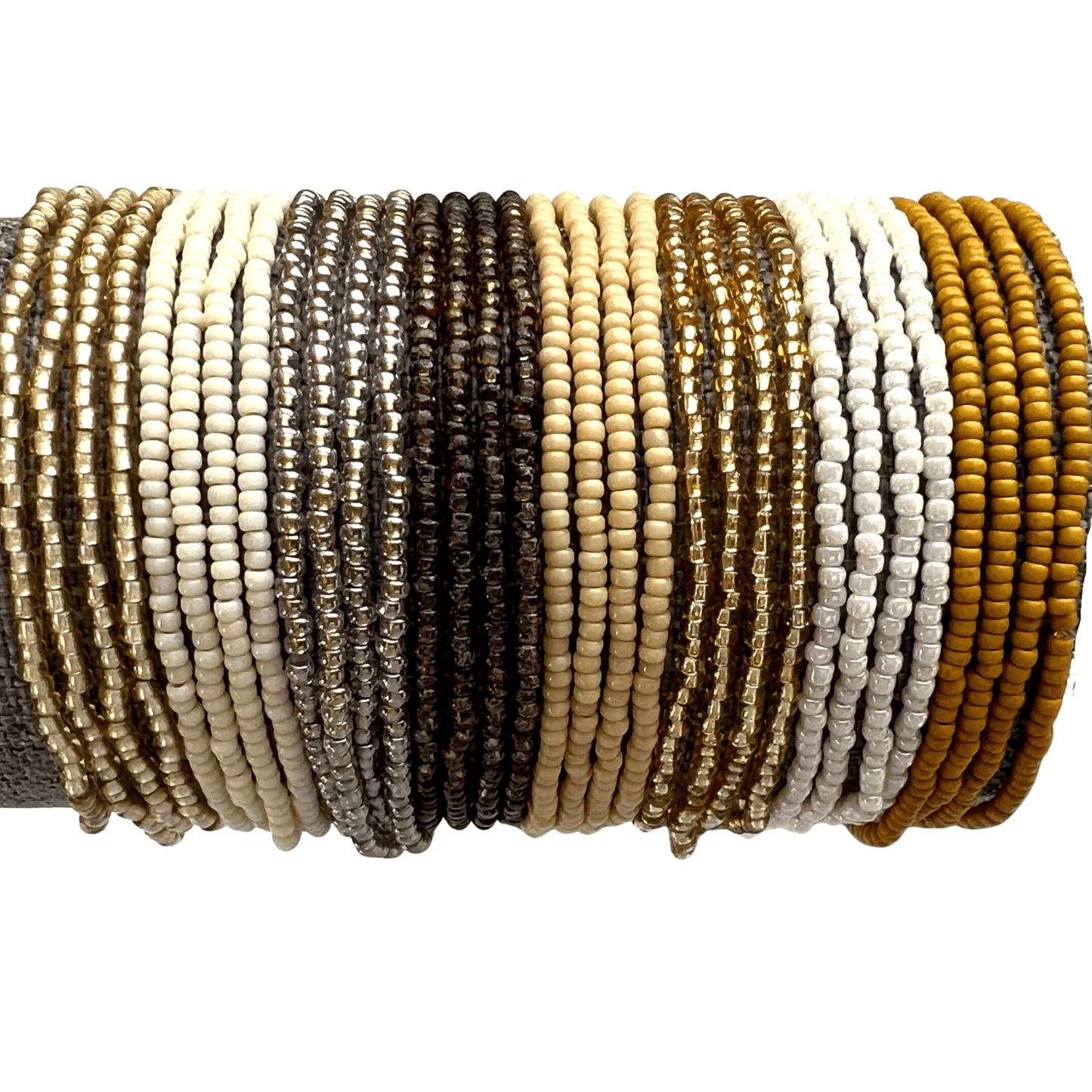 Warm Neutral Collection Seed Bead Stretch Bracelets - Stones + Paper
