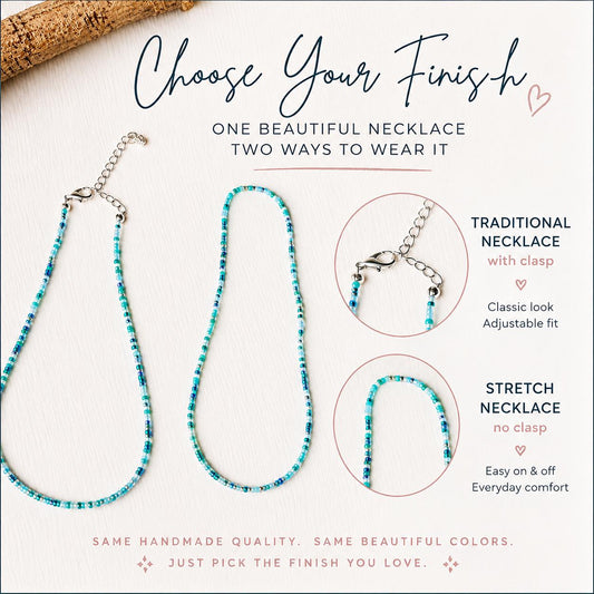 Beaded Beach Necklace – Waterproof Stretch Boho Resort Jewelry - Stones + Paper