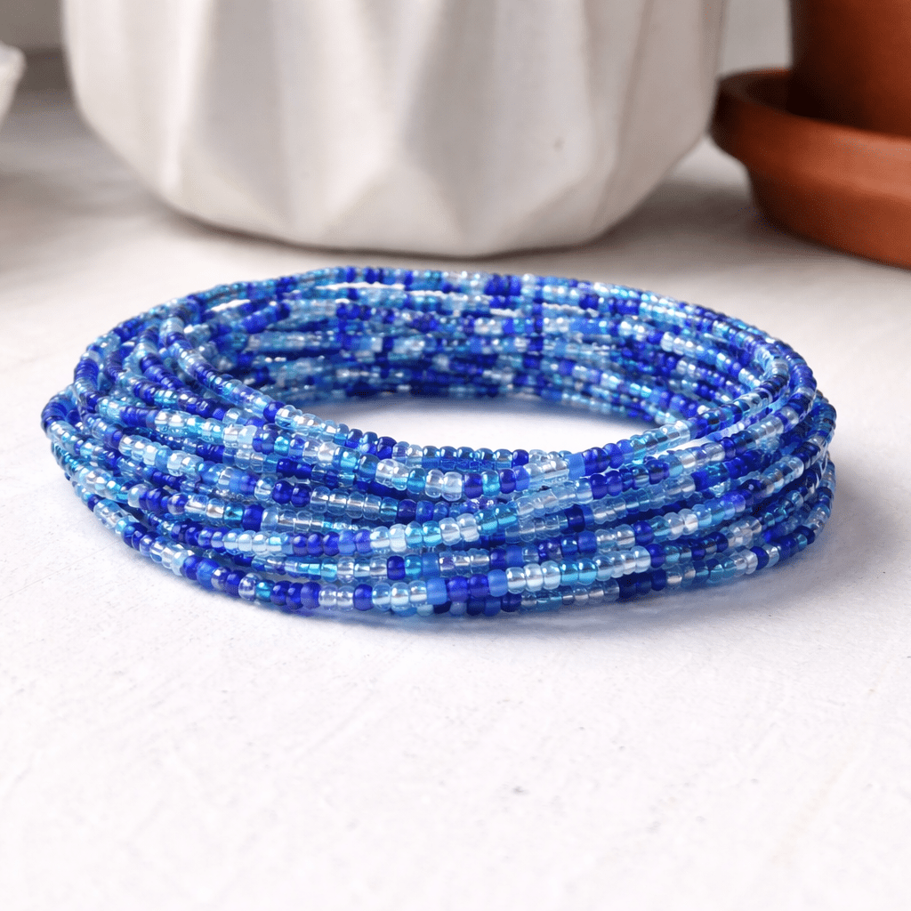 Blue Bead Bracelet – Celestial Stretch Glass Seed Design for Stackable Style - Stones + Paper