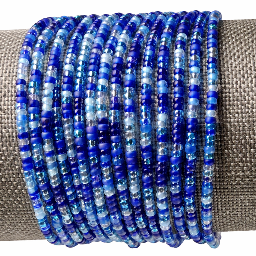 Blue Bead Bracelet – Celestial Stretch Glass Seed Design for Stackable Style - Stones + Paper