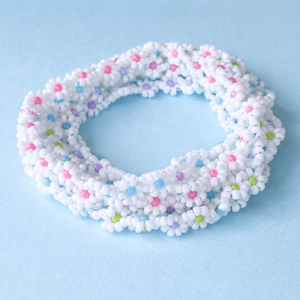 Daisy Chain Bracelet – Handmade Glass Seed Bead Spring Summer Stretch Accessory - Stones + Paper