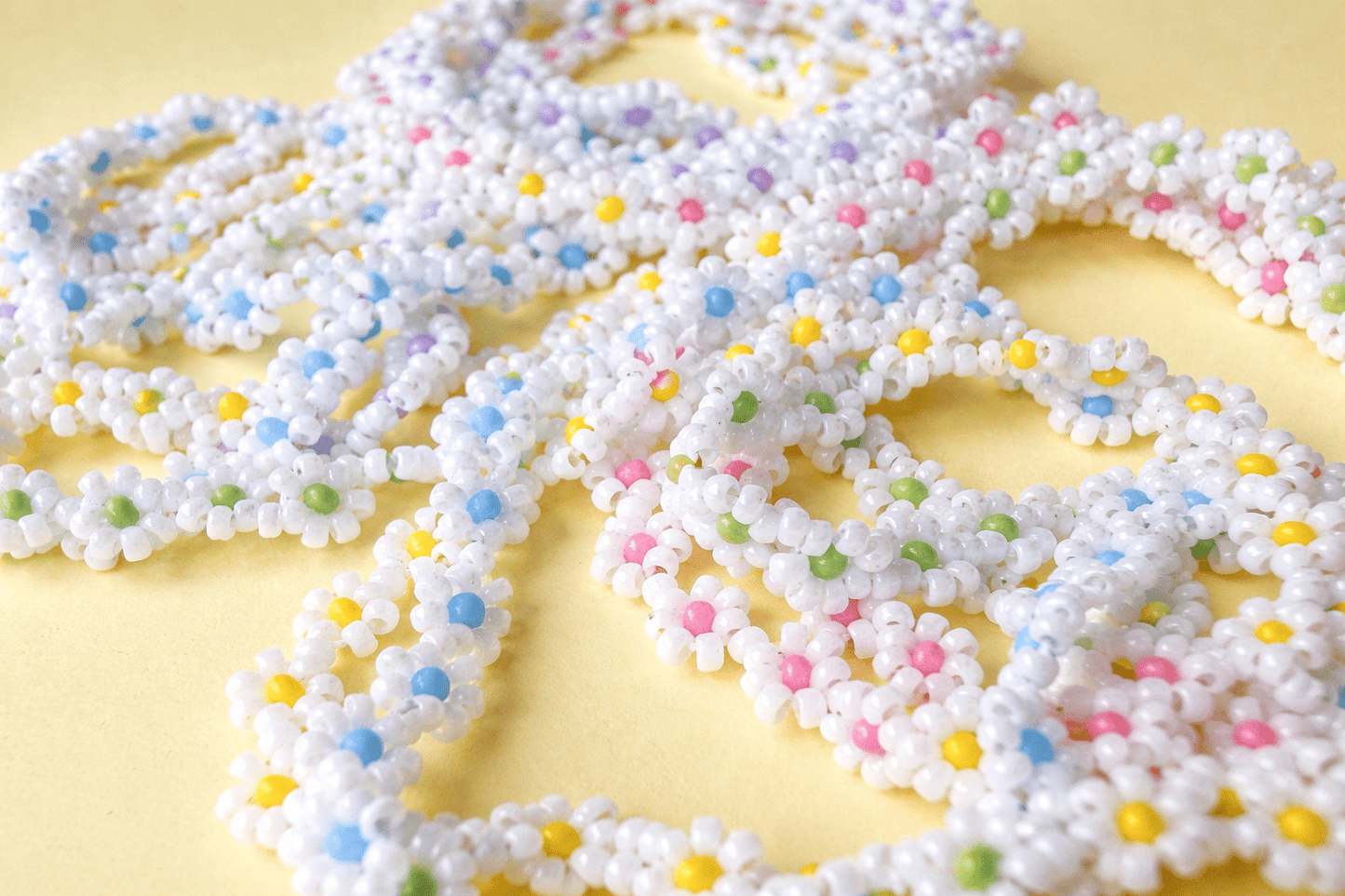 Daisy Chain Bracelet – Handmade Glass Seed Bead Spring Summer Stretch Accessory - Stones + Paper