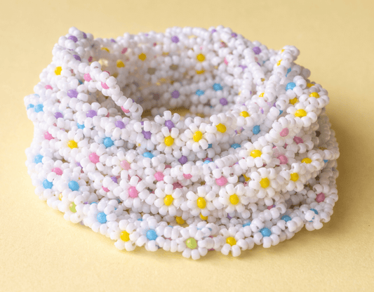 Daisy Chain Bracelet – Handmade Glass Seed Bead Spring Summer Stretch Accessory - Stones + Paper