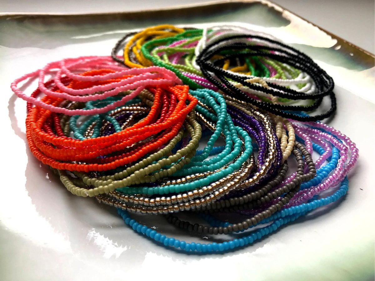 Glass Seed Bead Bracelet – Stretch Stackable Single Strand - Stones + Paper