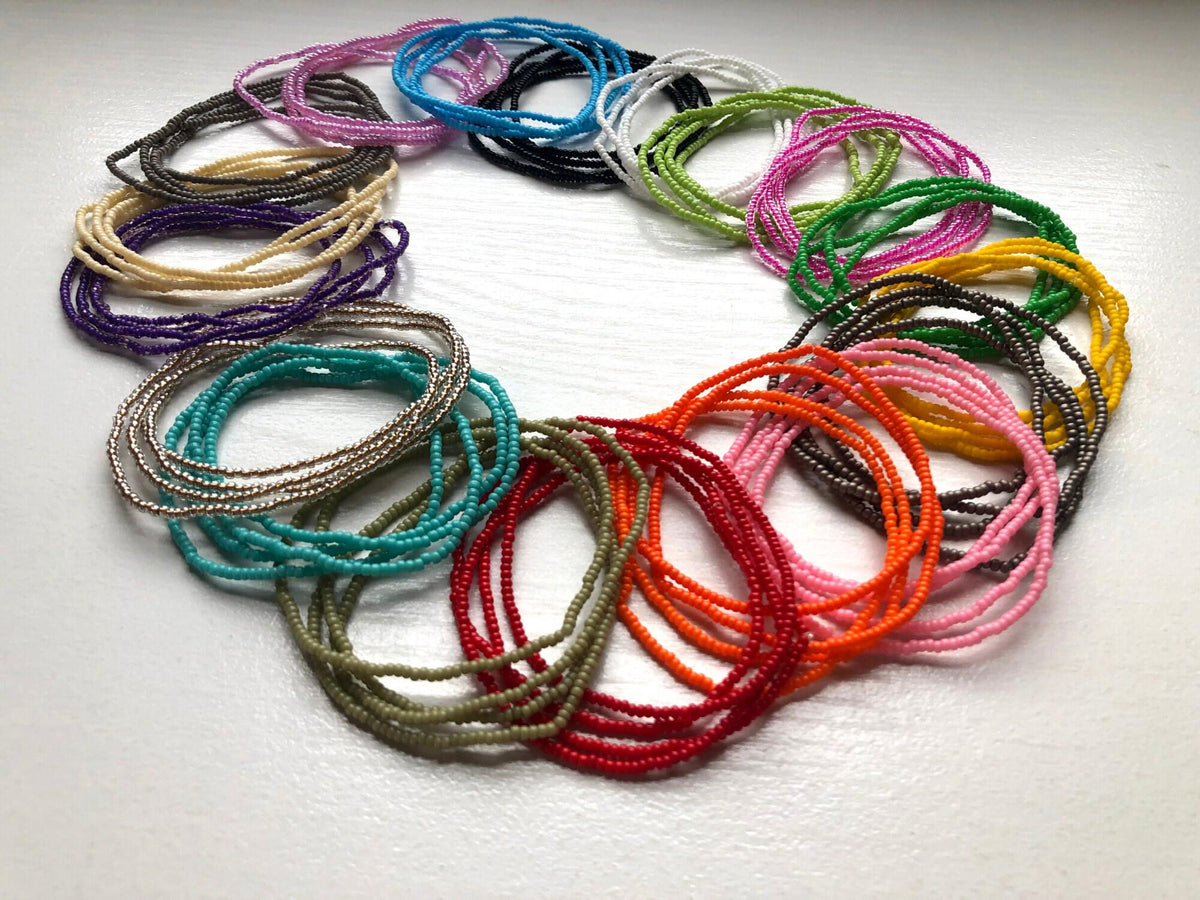 Glass Seed Bead Bracelet – Stretch Stackable Single Strand - Stones + Paper