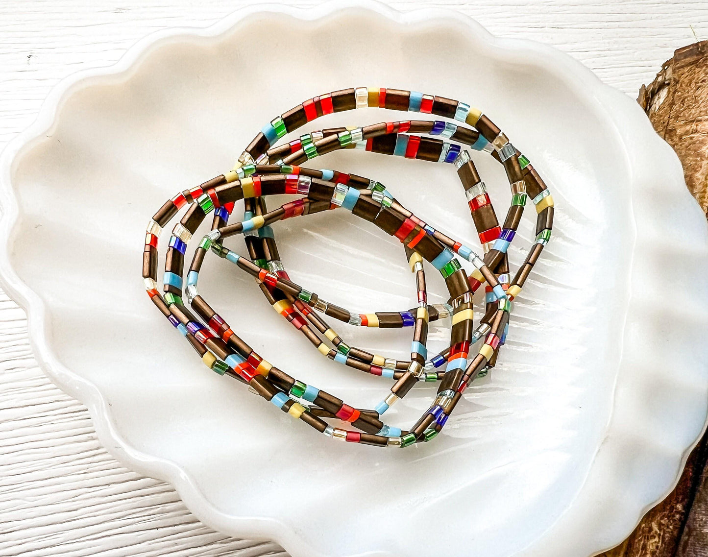 Bohemian Tile Bracelet Miyuki Tila Beads Stackable Colorful Design Stretch Bracelet Summer Fashion Jewelry Handcrafted Boho Accessory Flat Bead Style Comfortable Everyday Wear Vibrant Rainbow Colors Layering Bracelet Collection Perfect Gift