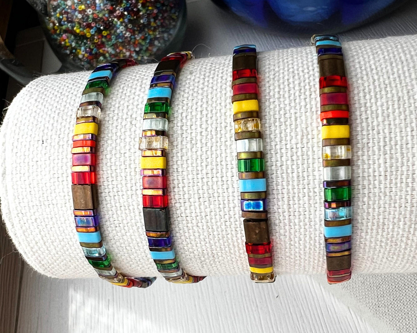 Tile Bead Bracelet – Miyuki Stackable Colorful Boho Stretch