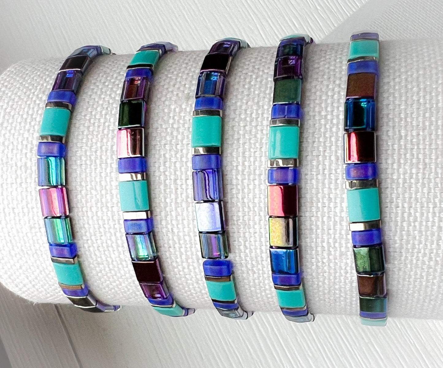 Japanese Miyuki Beads Handmade Stretch Bracelet Colorful Boho Design Rainbow Tile Pattern Friendship Jewelry Gift Vibrant Bohemian Accessory Comfortable Wrist Band Fashion Jewelry Women Everyday Wear Artisan Crafted Beadwork Multi Color