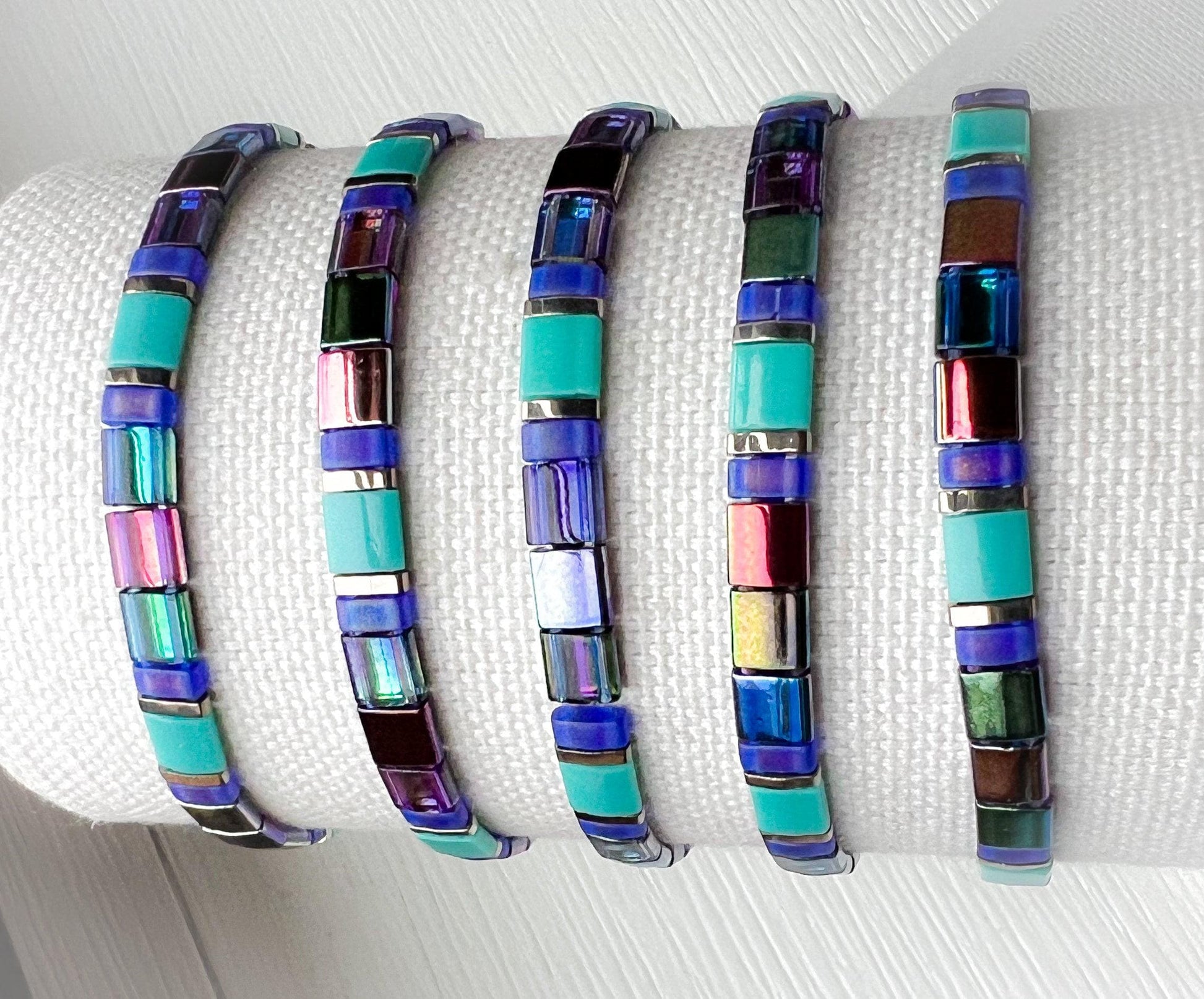 Japanese Miyuki Beads Handmade Stretch Bracelet Colorful Boho Design Rainbow Tile Pattern Friendship Jewelry Gift Vibrant Bohemian Accessory Comfortable Wrist Band Fashion Jewelry Women Everyday Wear Artisan Crafted Beadwork Multi Color