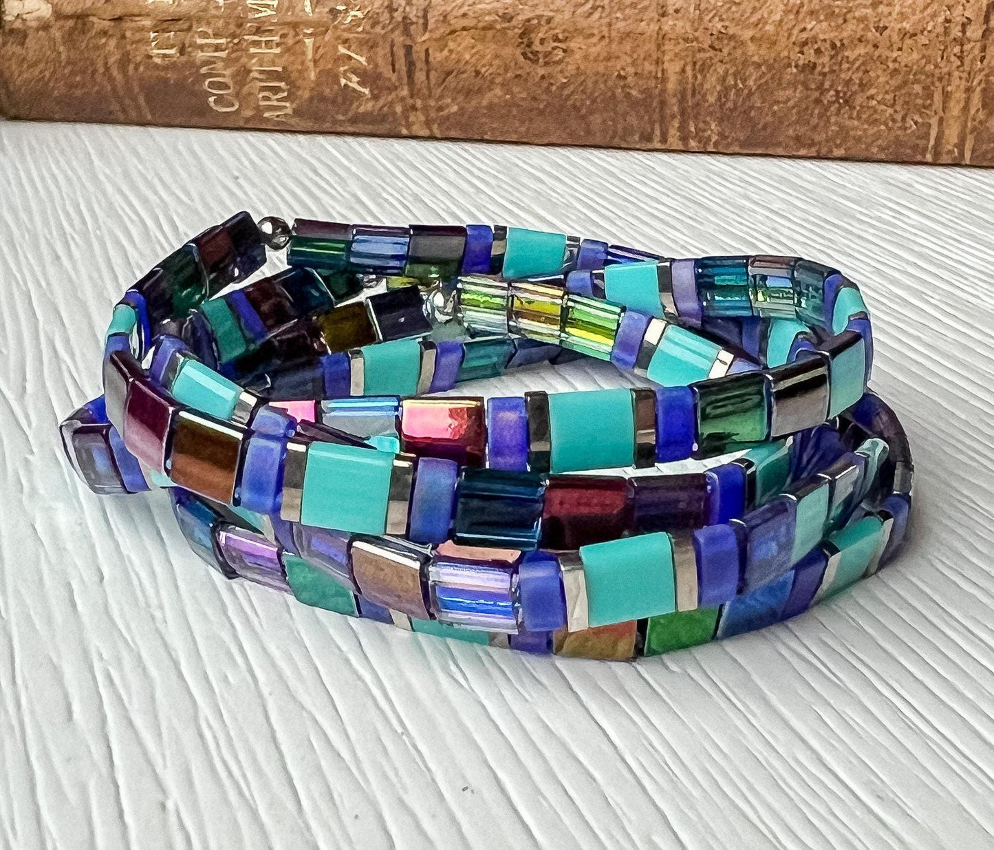 Bohemian Style Bracelet Handmade Miyuki Beads Colorful Stretch Band Japanese Tile Design Rainbow Pattern Jewelry Friendship Gift Accessory Vibrant Boho Fashion Comfortable Wrist Wear Women Daily Jewelry Artisan Beaded Bracelet Multi Color
