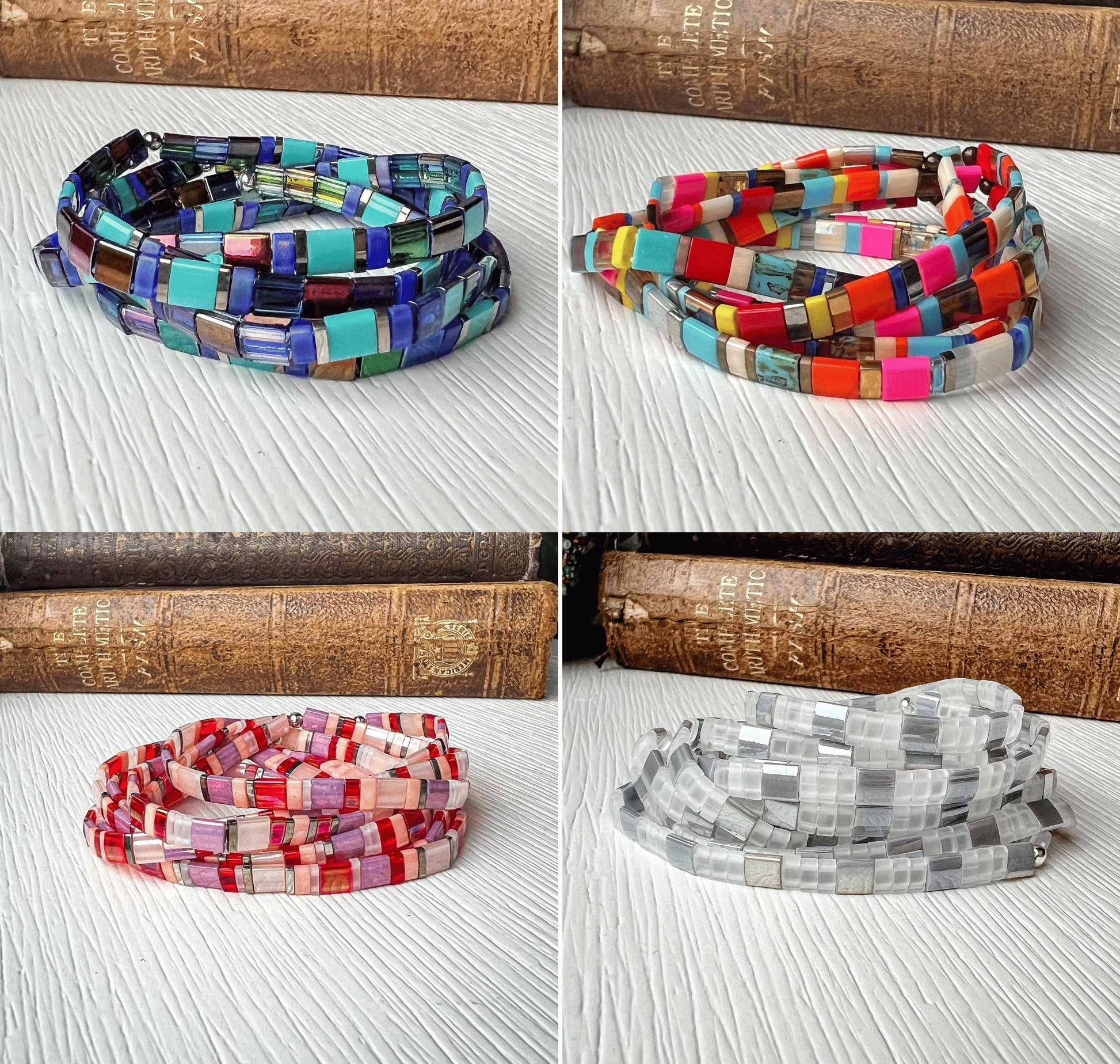 Stacking Bracelet Collection Miyuki Tile Beads Colorful Design Boho Style Accessory Handmade Jewelry Piece Stretch Comfort Band Genuine Japanese Quality Multiple Colors Available Summer Fashion Essential Beach Accessory Festival Wear