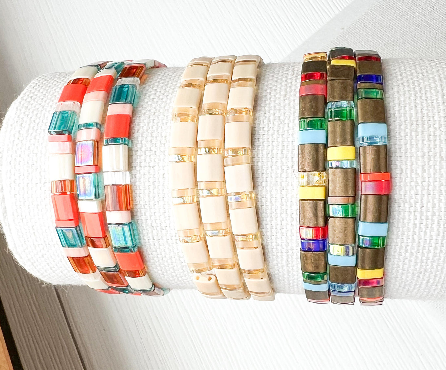 Adjustable Bracelet Handmade Tile Bead Jewelry Miyuki Tila Beads Collection Stackable Design Perfect Gift Birthday Present Bridesmaid Jewelry Accessory Colorful Pattern Beads Everyday Wear Comfortable Stretch Fit Bohemian Style Jewelry