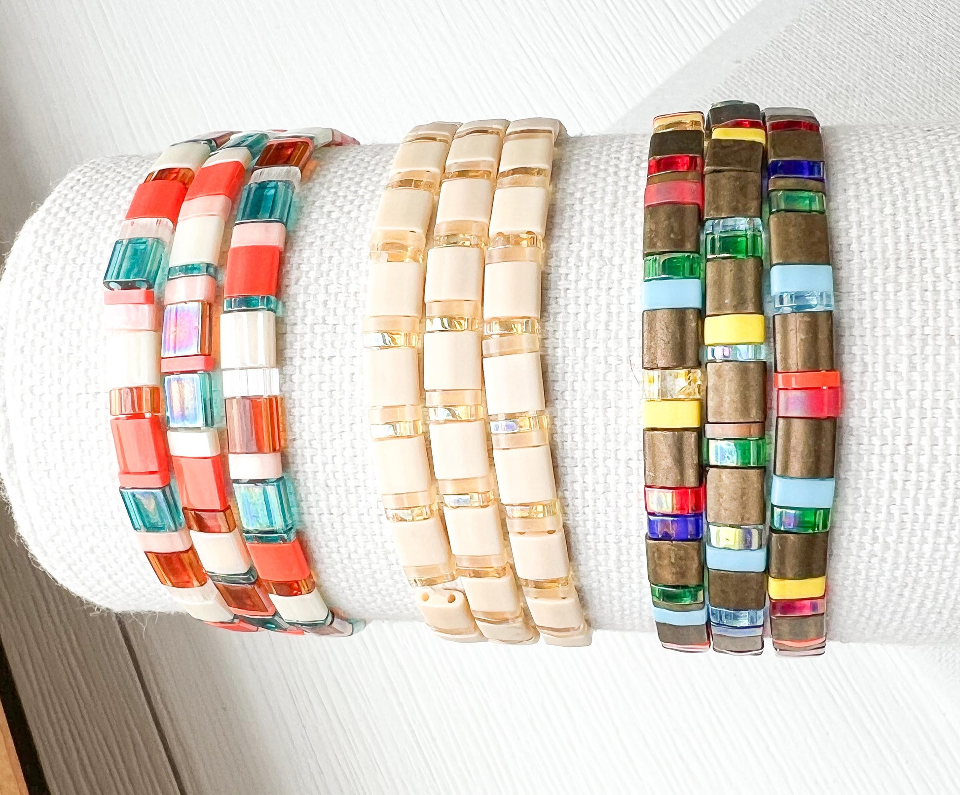 Adjustable Bracelet Handmade Tile Bead Jewelry Miyuki Tila Beads Collection Stackable Design Perfect Gift Birthday Present Bridesmaid Jewelry Accessory Colorful Pattern Beads Everyday Wear Comfortable Stretch Fit Bohemian Style Jewelry