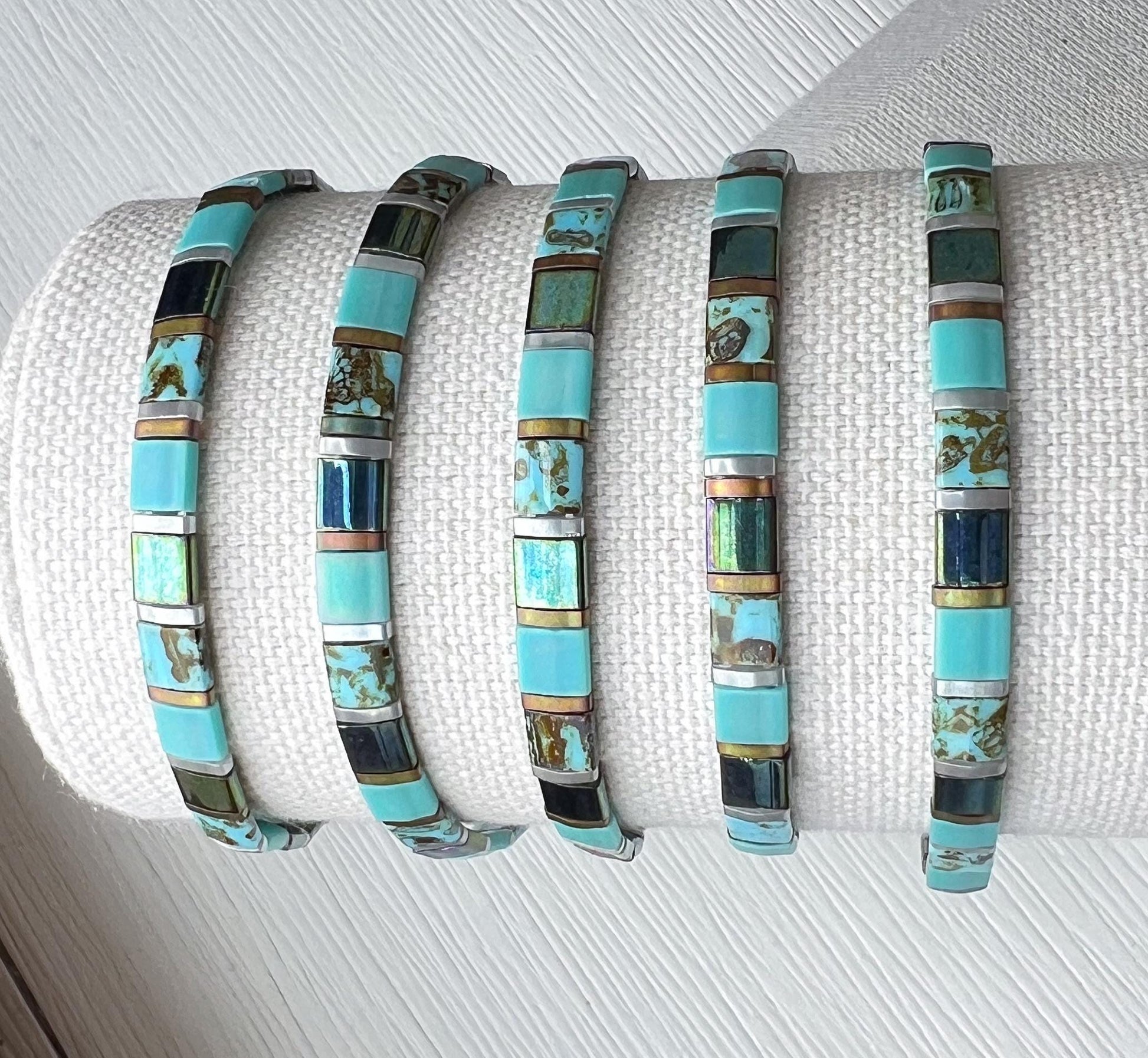 Stackable Miyuki Bracelet Multi Strand Turquoise Bead Design Japanese Glass Tila Jewelry Stretch Band Collection Thin Profile Layering Accessory Perfect Everyday Boho Style Minimalist Fashion Jewelry Handmade Gift Ready Premium Quality