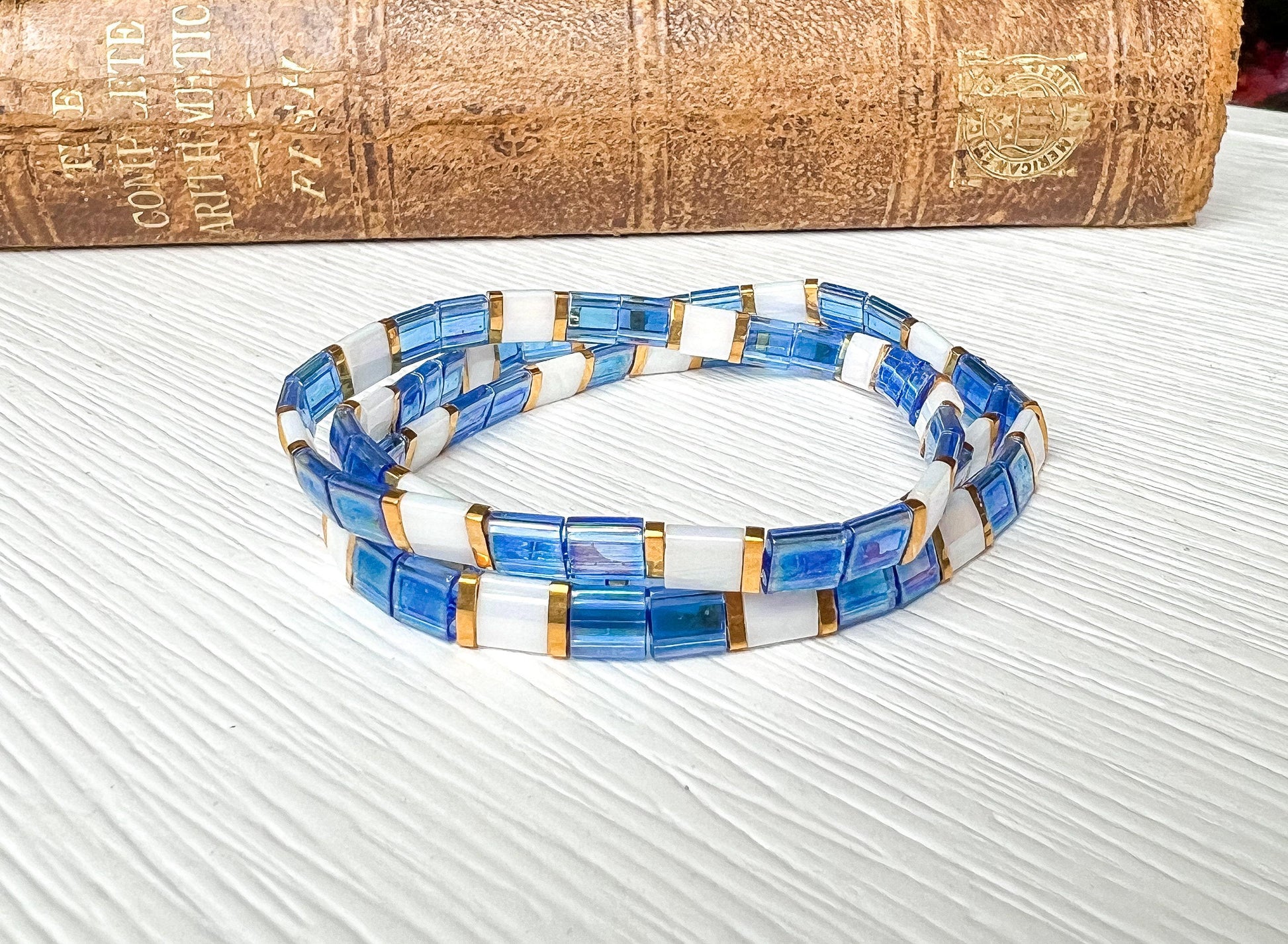 Handmade Tila Bracelet Collection Miyuki Bead Design Turquoise Blue Stretch Band Stackable Set Japanese Beads Quality Crafted Jewelry Everyday Wear Accessories White Gold Color Block Pattern Elastic Comfortable Fit Minimalist Style Boho