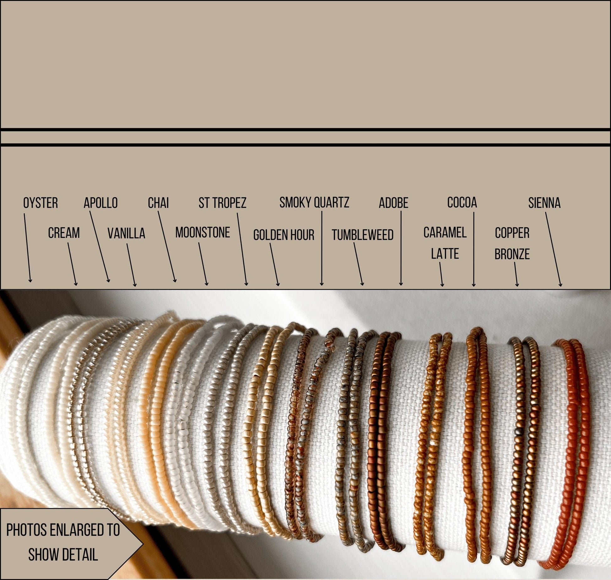 Minimalist Jewelry Set Seed Bead Bracelet Design Neutral Tone Stackable Collection Stretch Elastic Construction Dainty Beaded Style Layering Bracelet Stack Warm Earth Colors Glass Bead Accessory Everyday Wear Comfortable Fit Bohemian