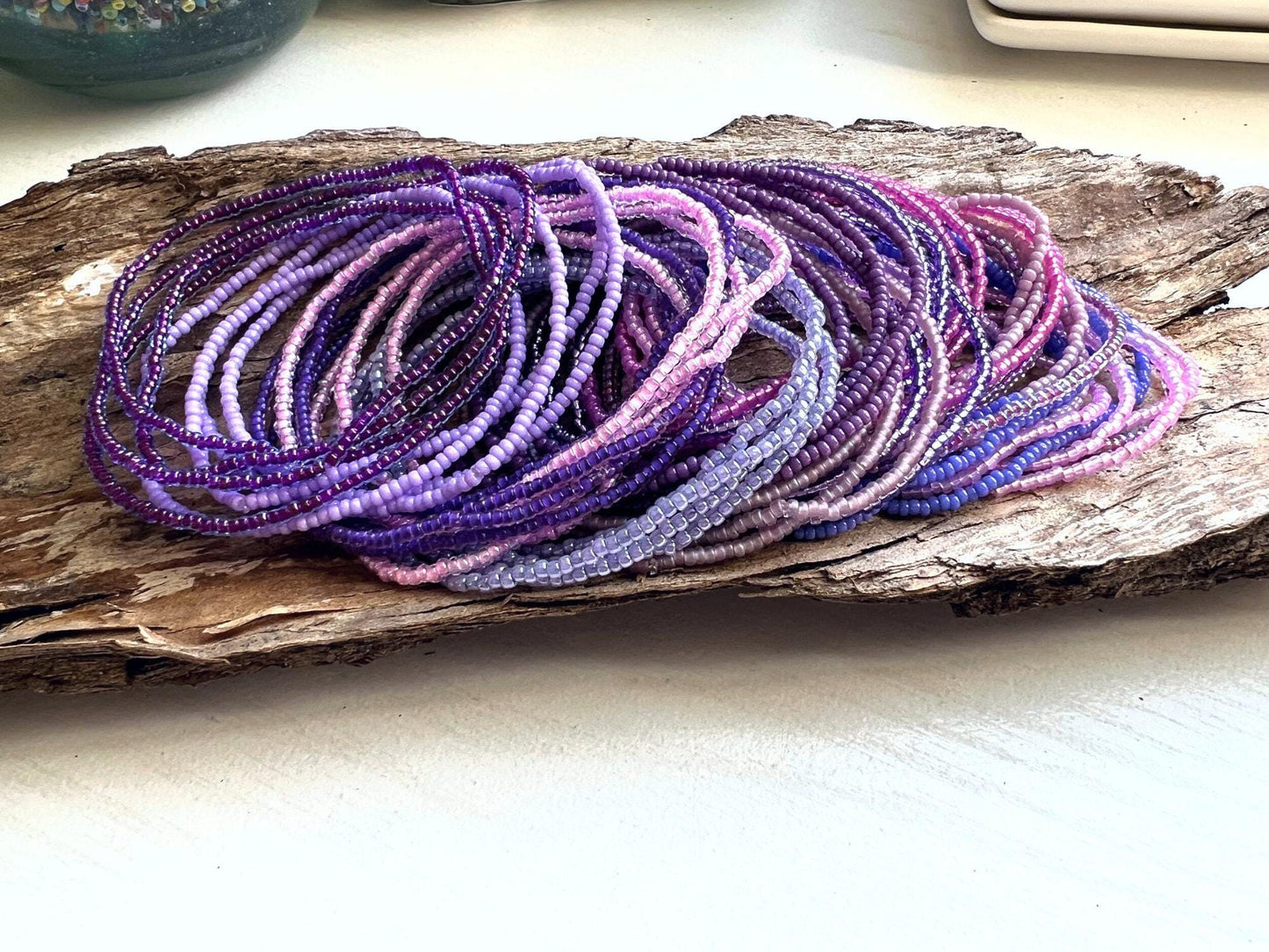 Seed Bead Bracelet – Purple Stretch Stacking Handmade Glass Gift