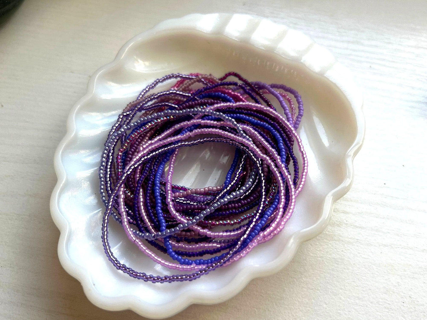 Seed Bead Bracelet – Purple Stretch Stacking Handmade Glass Gift