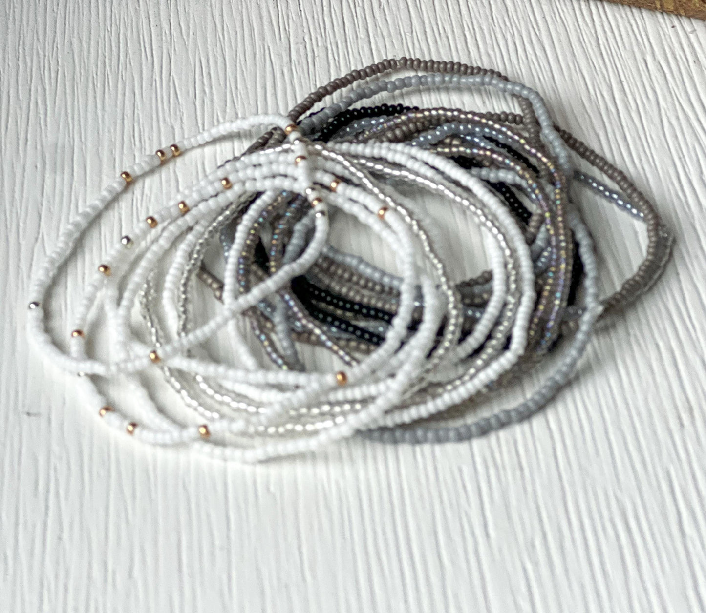 Seed Bead Bracelet – Stackable Handmade Boho Neutral Stretch Design
