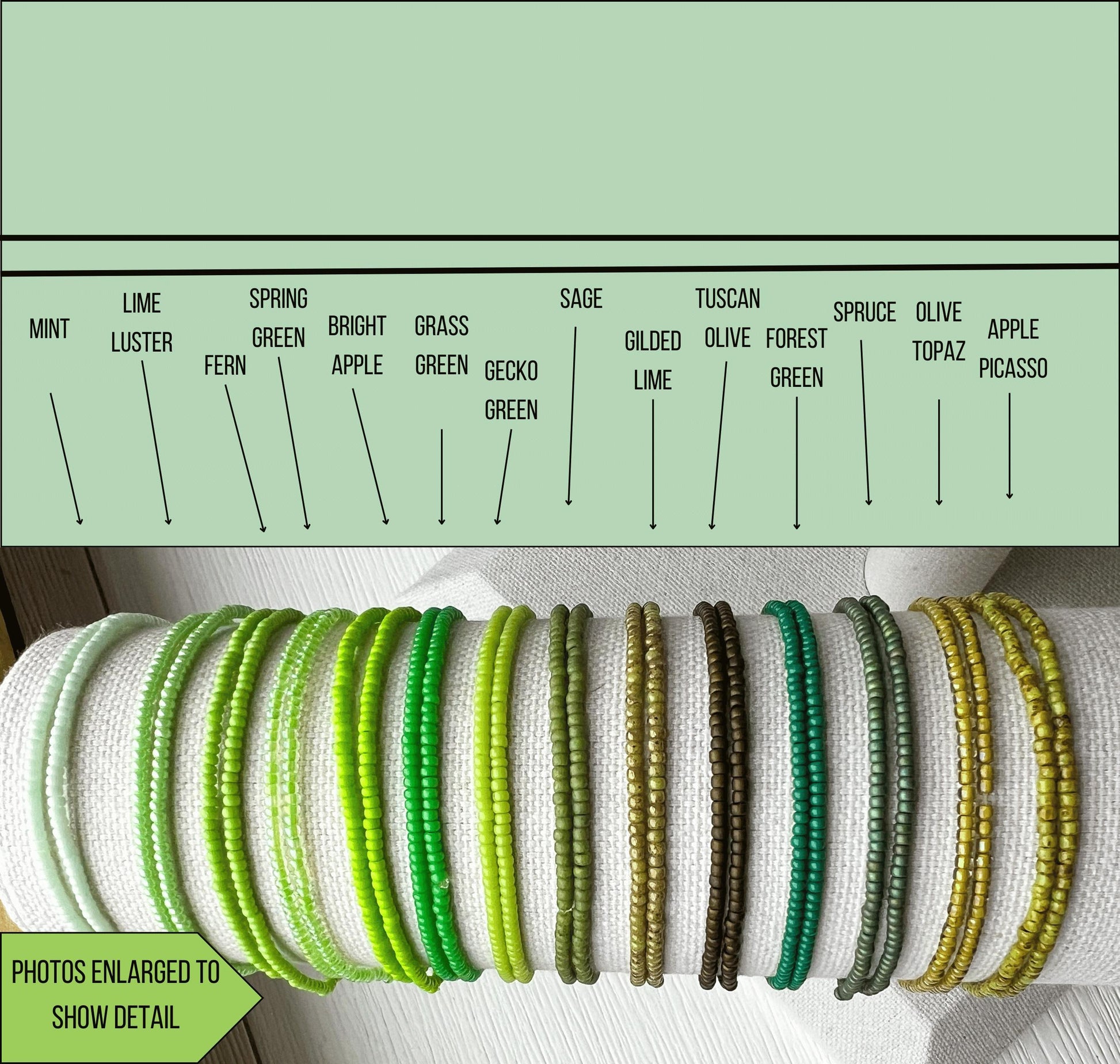 Bohemian Seed Bead Bracelet Stackable Green Jewelry Stretch Design Nature Inspired Style Forest Mint Earth Tone Collection Summer Layering Accessory Boho Fashion Bracelet Bridesmaid Gift Set Wedding Party Jewelry Handmade Beaded Design