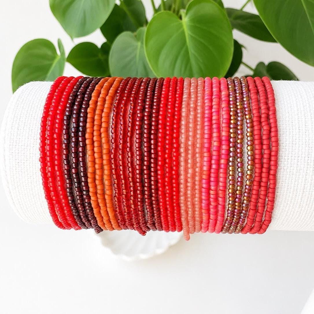 Handmade Seed Bead Bracelet Red Glass Beads Stretch Elastic Design Stackable Boho Jewelry Women Fashion Accessory Everyday Wear Minimalist Style Tiny Beaded Bracelet Collection Comfortable Fit Casual Look Layering Bracelets Perfect Summer