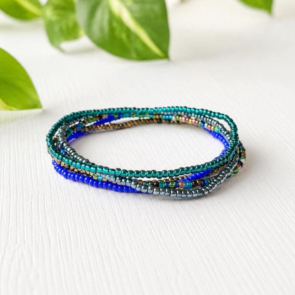 Glass Bead Friendship Jewelry Matching Bracelet Set For Best Friends Handcrafted Multi Strand Design Bohemian Wrap Bracelet Collection Turquoise Blue Metallic Tones Stretch Bracelet Everyday Wear Boho Stacking Jewelry Layered Bracelet Gift