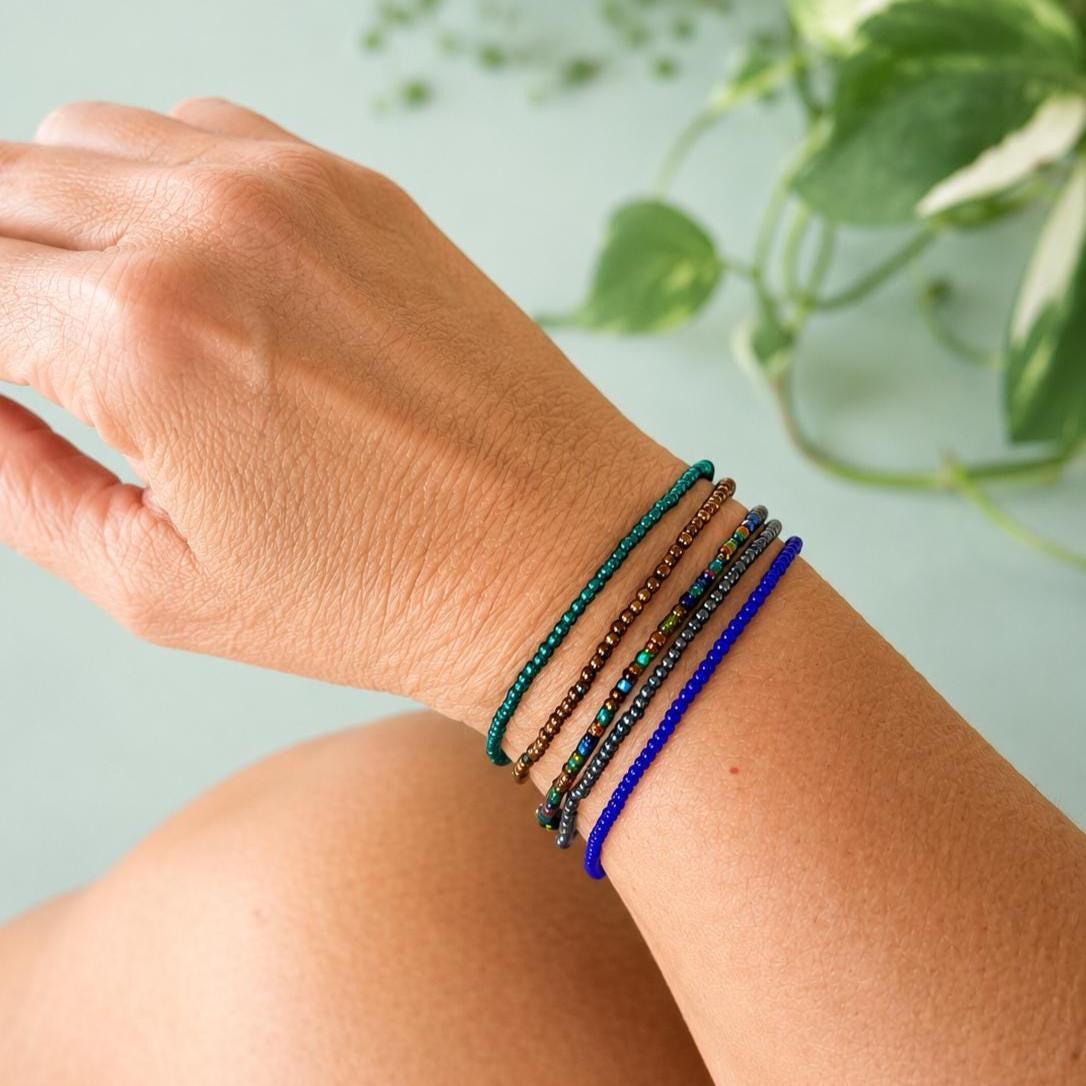 Bohemian Friendship Bracelet Matching Set For Best Friends Glass Seed Bead Jewelry Handmade Multi Strand Wrap Design Turquoise Blue Bronze Metallic Stretch Bracelet Everyday Boho Stacking Accessories Layered Festival Jewelry Colorful Beaded